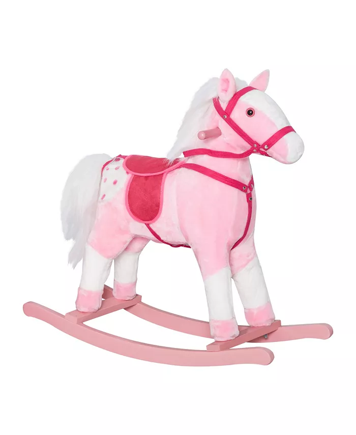 Qaba Kids Plush Rocking Horse Ride-on Toy Pony w  Realistic Sound Pink - Mycitystee