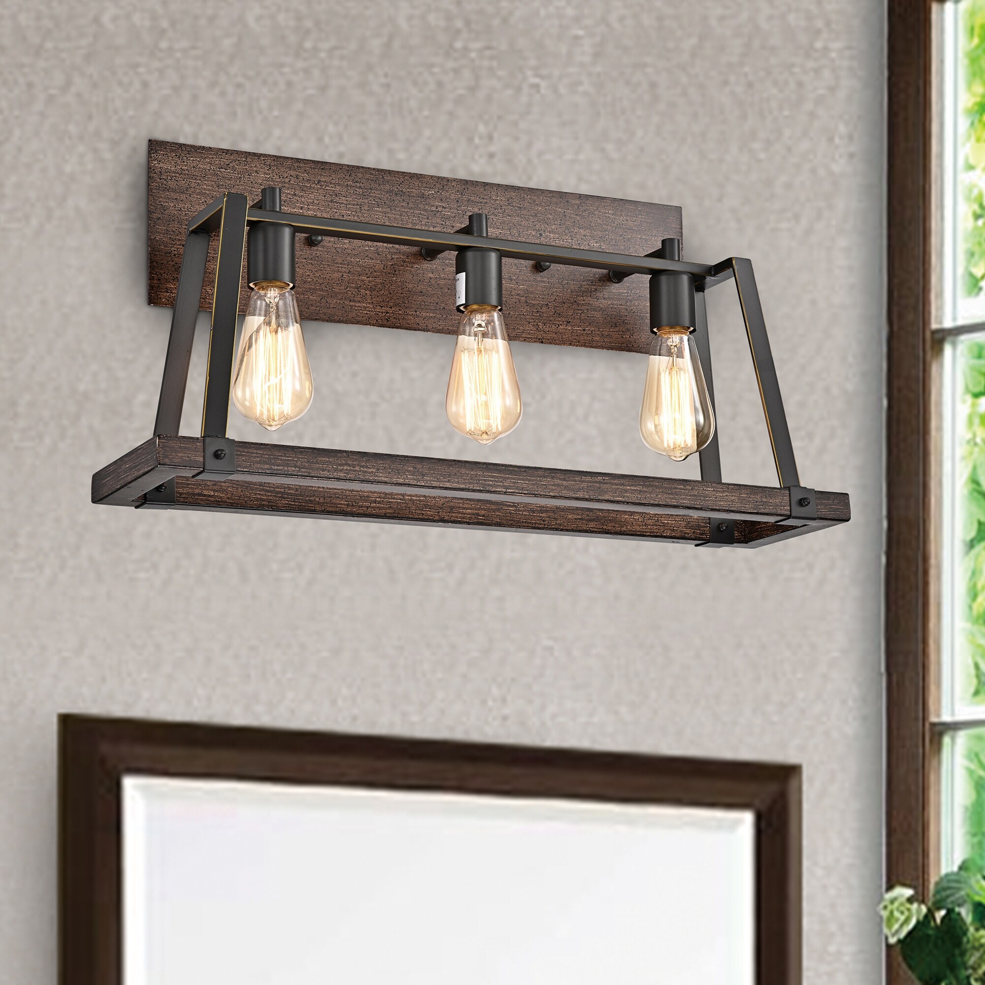 Wood and Oil Rubbed Bronze 3-Light Farmhouse Vanity - Wood and Oil Rubbed Bronze - Mycitystee