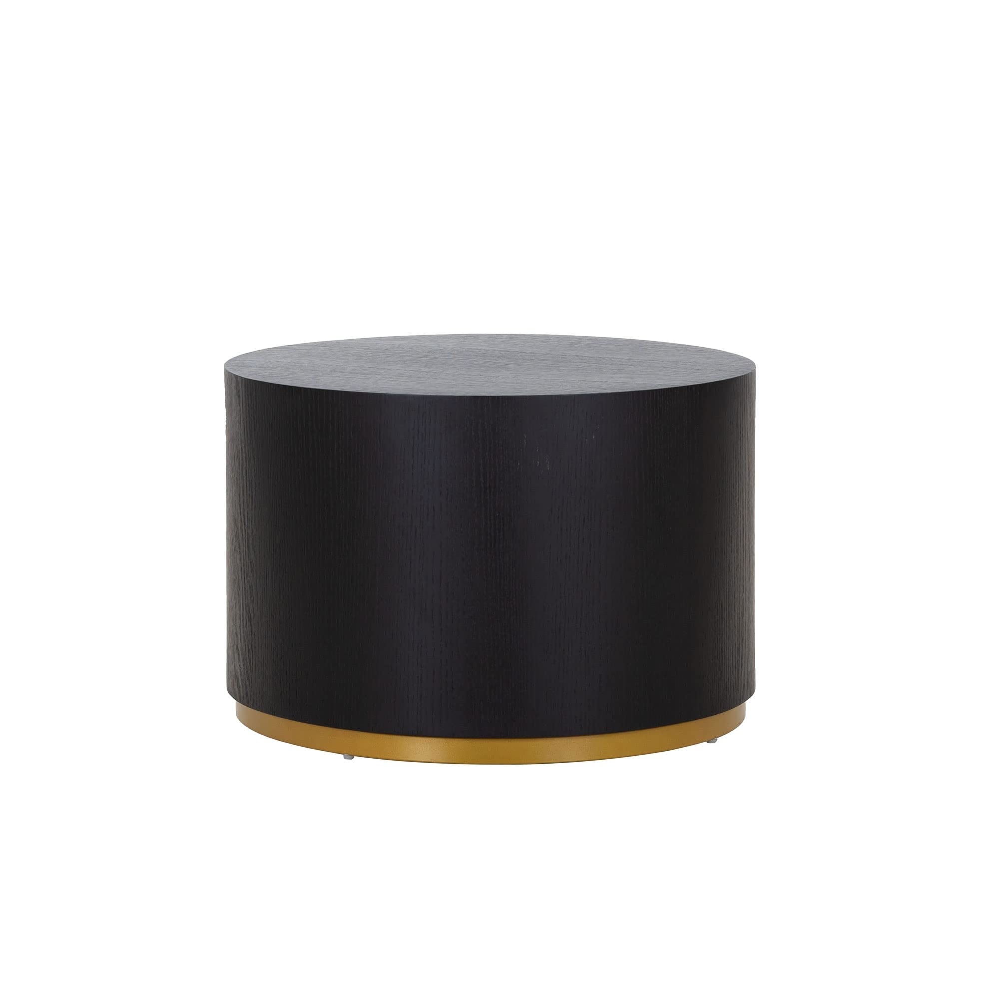 Black Round Coffee Table with Gold Rim Bottom， Round Wood Barrel End Table Side Table for Living Room Bedroom - as picture - Mycitystee