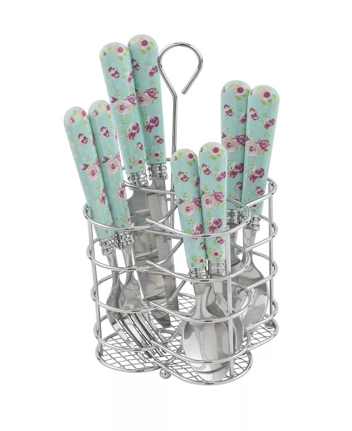 French Home Bistro Bright Floral Stainless Steel 16 Piece Flatware Set， Service for 4 - Mycitystee