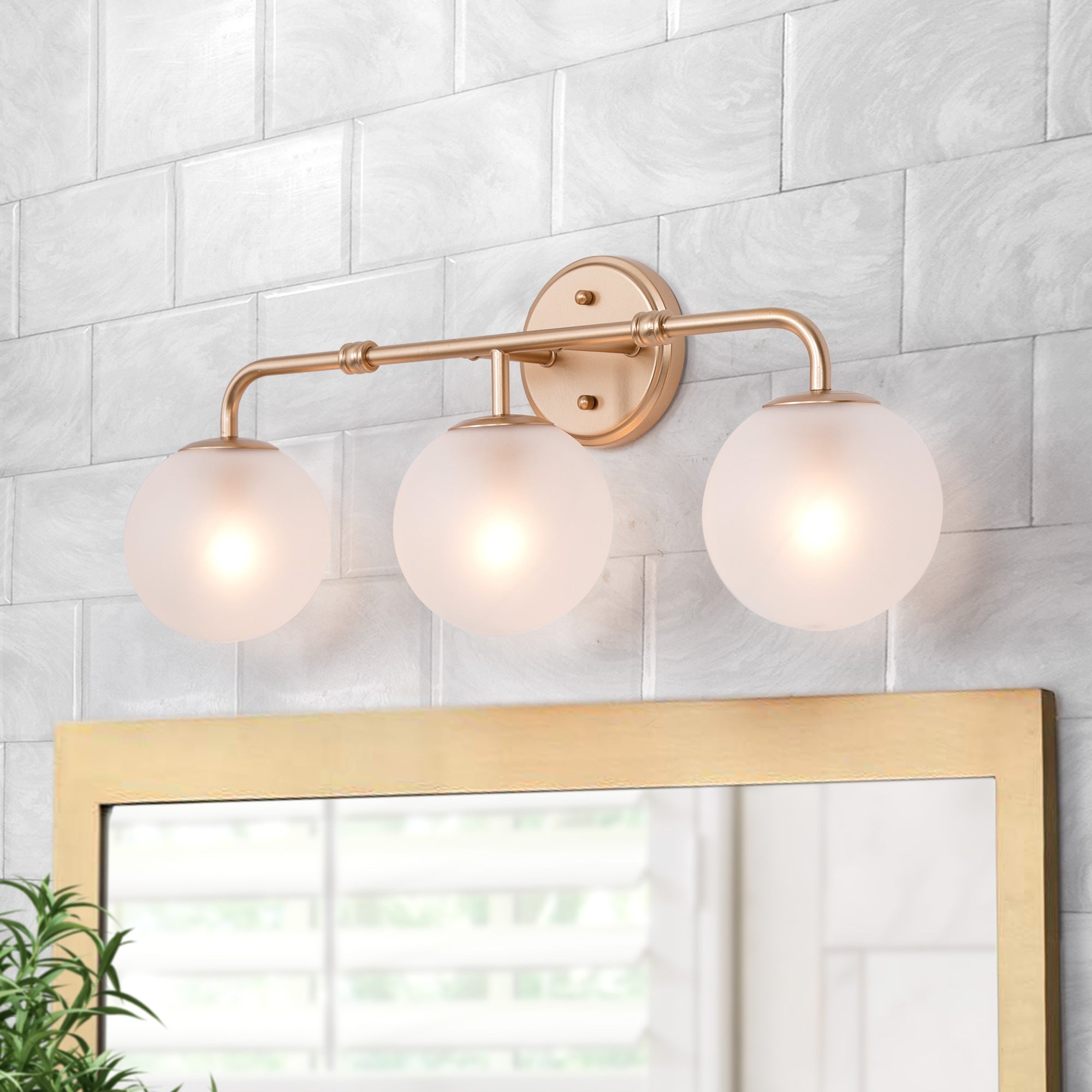 Ciare Glam Modern Gold Wall Sconces Orb Bathroom Vanity Lights Frosted Glass LED Bulbs - Rose Gold - L24.5