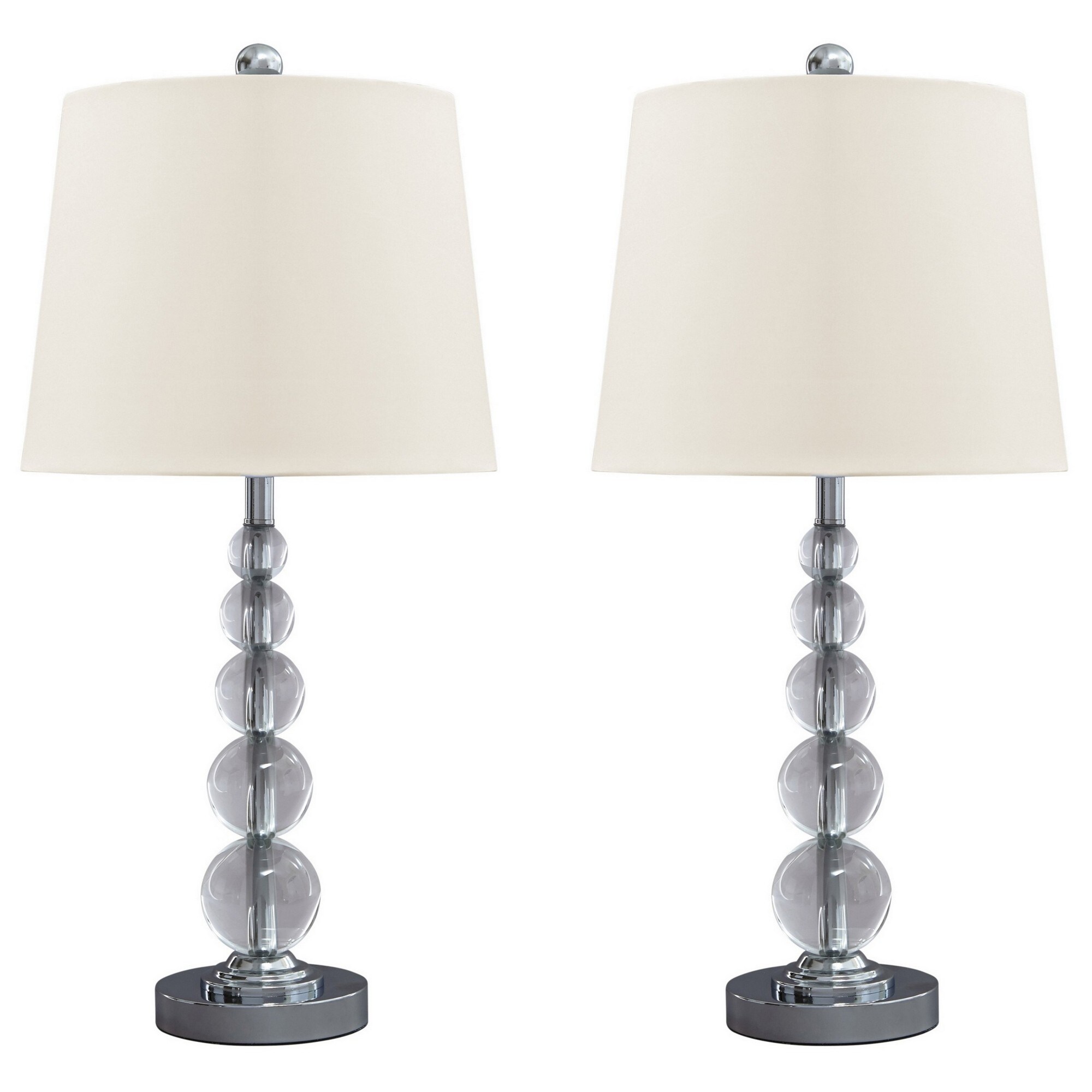 Stacked Orb Base Table Lamp with Drum Shade， Set of 2， Off White and Chrome - 25.25 H x 12 W x 12 L Inches - Mycitystee