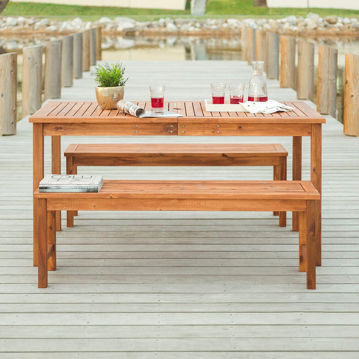 Ultimate Patio Horizon Way 3 Piece Brown Acacia Patio Dining Set W/ 60 X 34 Inch Rectangular Table - Mycitystee