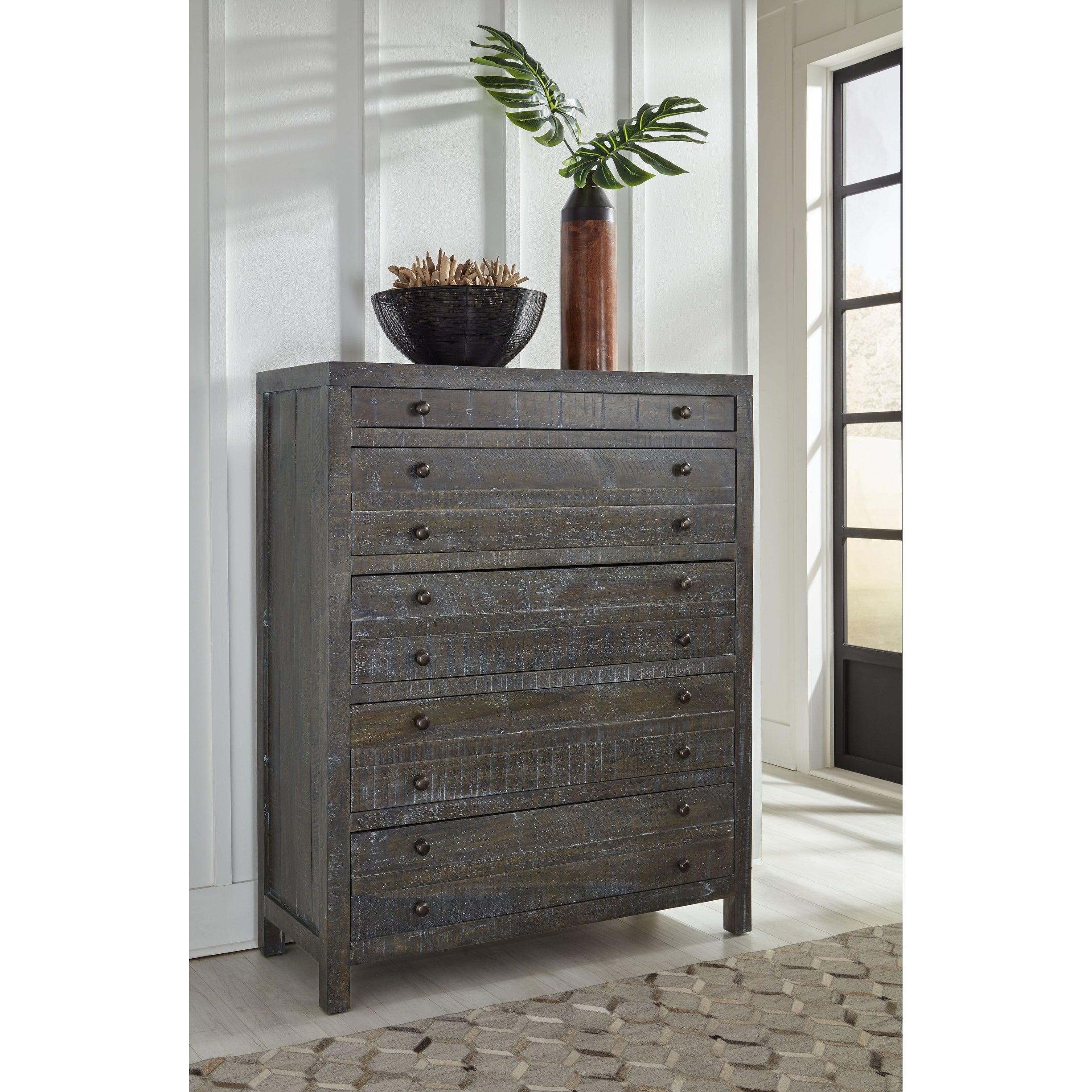 Townsend Solid Wood Five Drawer Chest in Gunmetal - - 31129567 - Mycitystee
