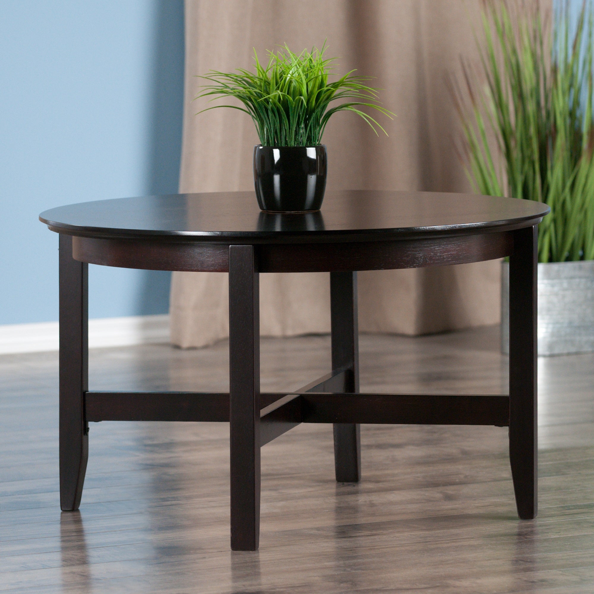 Round Coffee Table， Wooden End Table Snack Table with X-Cross Legs - Mycitystee
