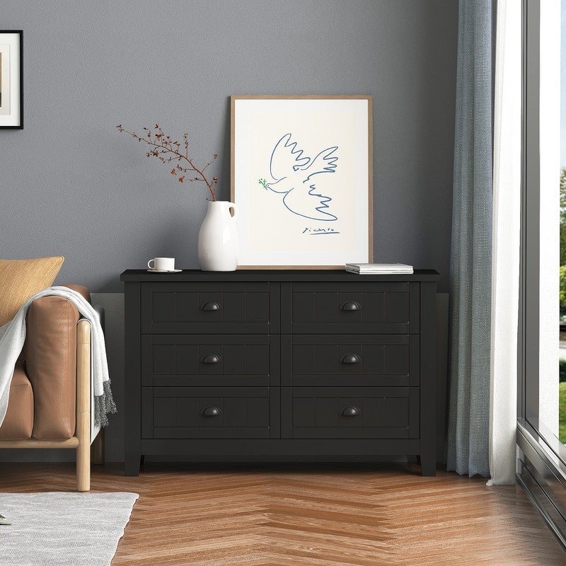 47inch Retro 6-Drawer Wooden Storage Dresser - - 37527427 - Mycitystee