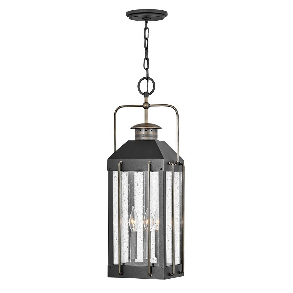 Fitzgerald 3-Light Large Hanging Textured Black Outdoor Lantern - Mycitystee