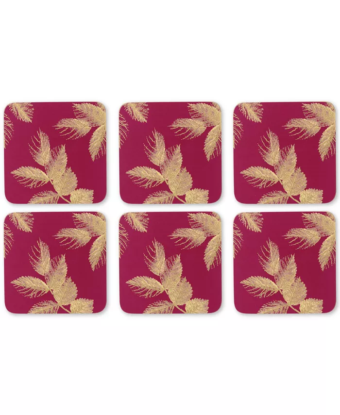 Portmeirion Pimpernel Etched Leaves Set of 6 Pink Coasters - Mycitystee