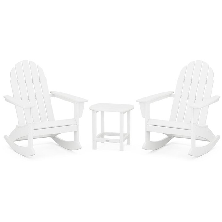 POLYWOOD Vineyard 3-Piece Adirondack Rocking Chair Set with South Beach 18-Inch Side Table in White - Mycitystee
