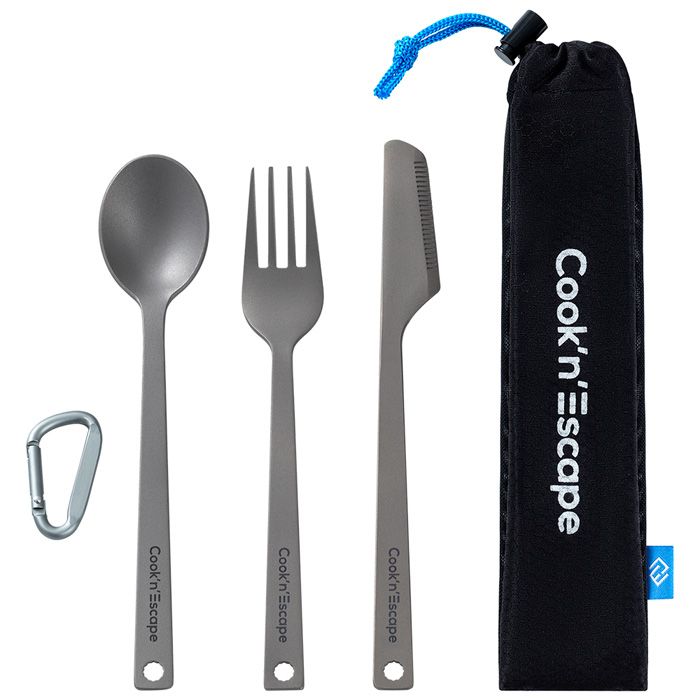 COOK'N'ESCAPE Titanium Utility Cutlery 3 Pcs Set Super Strong Ultra Lightweight Knife Fork Spoon CA2005 - Mycitystee