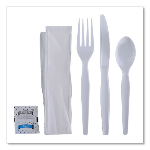 Boardwalk Six-Piece Cutlery Kit， Condiment/Fork/Knife/Napkin/Spoon， Heavyweight， White， 250/Carton (FKTNSHWPSWH) - Mycitystee