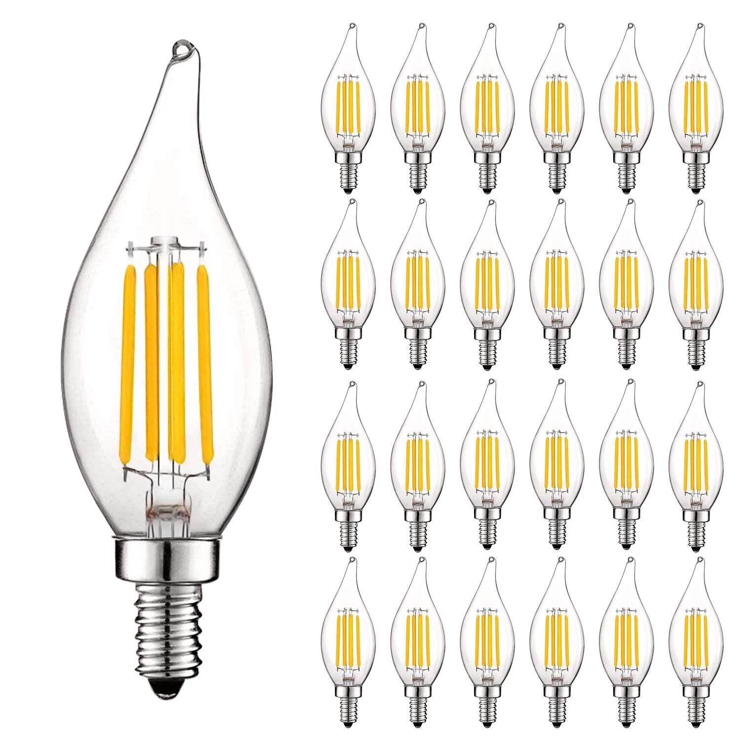 Luxrite Vintage Candle LED Bulb 60W Equivalent， 550 Lumens， 3500K Natural White， 5W， Dimmable， Flame Tip E12 24 Pack - Mycitystee