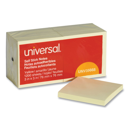 Universal Self-Stick Note Pads， 3 x 3， Yellow， 100-Sheet， 12/Pack (35668) - Mycitystee
