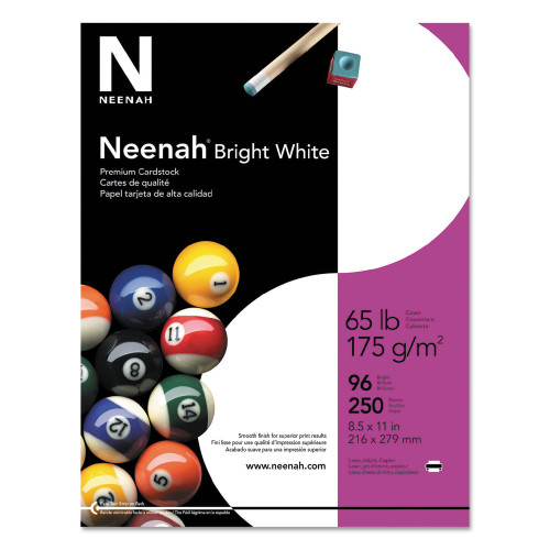 Neenah Paper Bright White Card Stock， 96 Bright， 65lb， 8.5 x 11， 250/Pack (91904) - Mycitystee