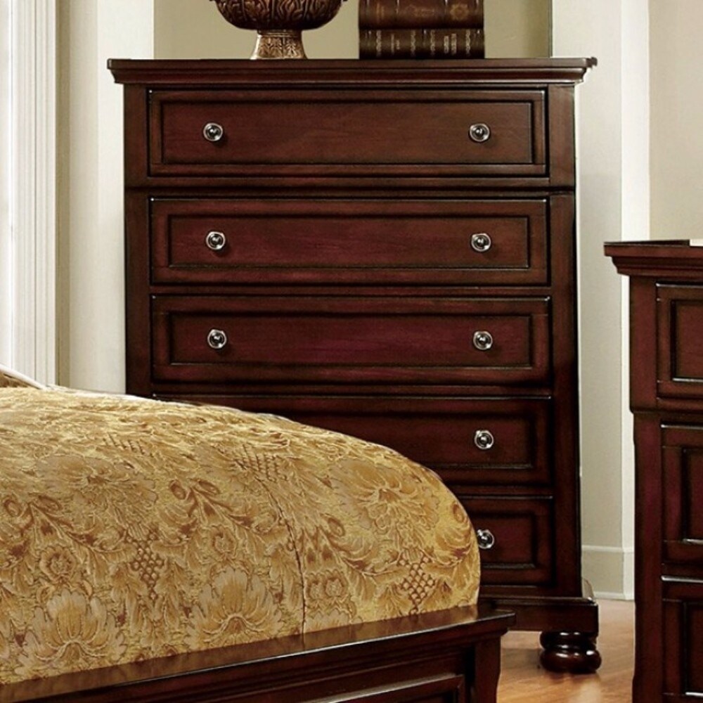 Transitional Style 5 Drawer Wooden Chest， Dark Cherry Brown - - 21618890 - Mycitystee