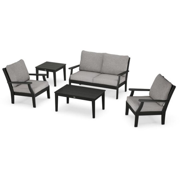 POLYWOOD Braxton 5-Piece Deep Seating Set in Black / Grey Mist - Mycitystee