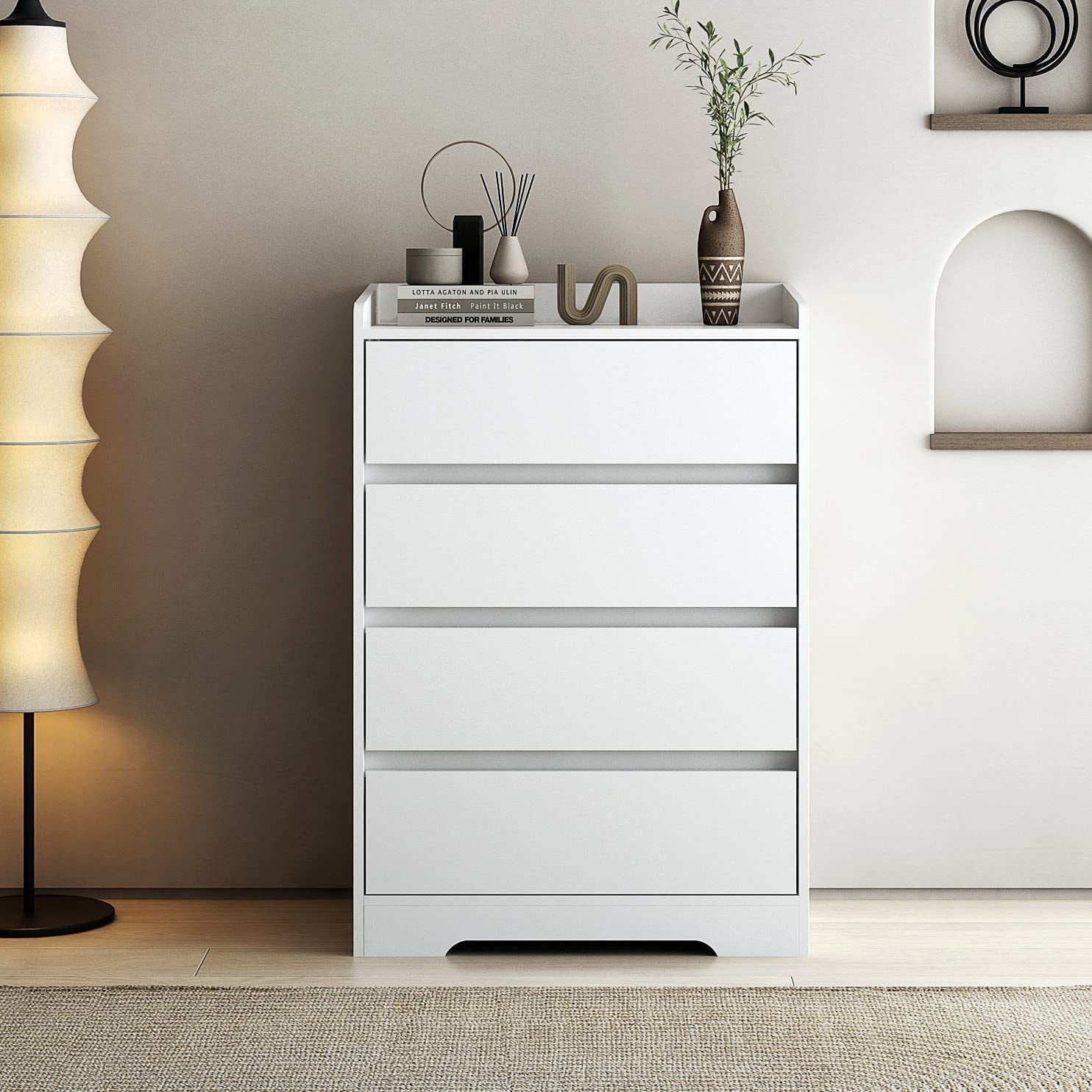Modern 4 Drawer Dresser for Bedroom Tall Bedside Table Nightstand with Storage Drawers White Wood Chest of Drawer - as picture - - 37668647 - Mycitystee