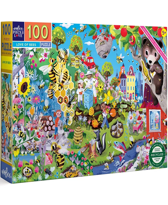 Eeboo Love of Bees 100 Piece Jigsaw Puzzle Set， Ages 5 and up - Mycitystee