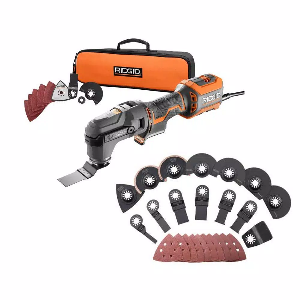 RIDGID 4 Amp Corded JobMax Multi-Tool with Tool-Free Head with JobMax Oscillating Multi-Tool Blade Accessory Kit (14-Piece) and#8211; XDC Depot - Mycitystee