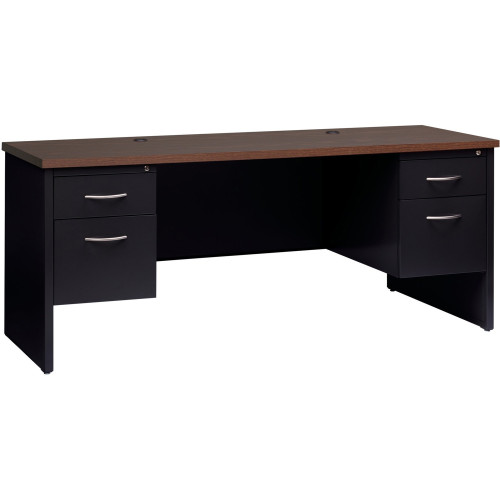 Lorell Walnut Laminate Commercial Steel Double-pedestal Credenza - 2-Drawer (79157) - Mycitystee