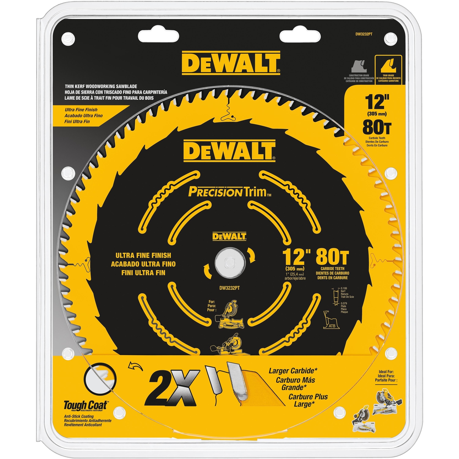 DeWalt Precision Trim 12 in. D X 1 in. Carbide Tipped Circular Saw Blade 80 teeth 1 pk - Mycitystee