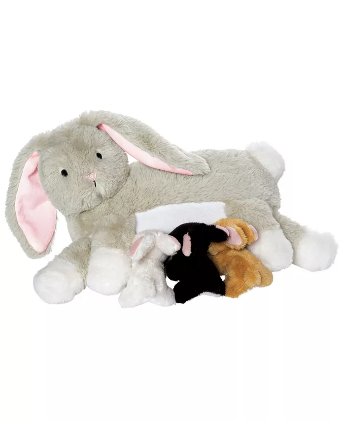 Manhattan Toy Company Nursing Nola Nurturing Rabbit Stuffed Animal with Plush Baby Bunnies - Mycitystee