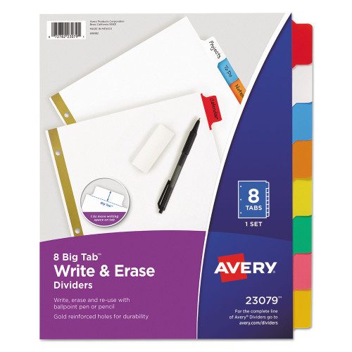 Avery Write and Erase Big Tab Paper Dividers， 8-Tab， Multicolor， Letter (23079) - Mycitystee
