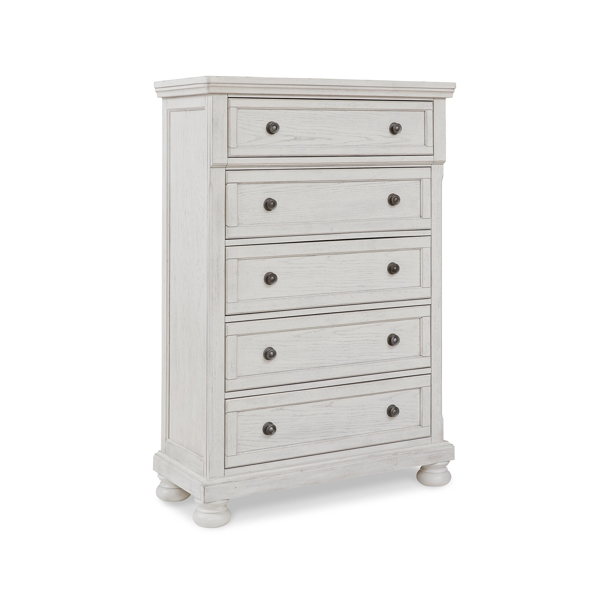 Kith 58 Inch 5 Drawer Tall Dresser Chest， Classic White Wood， Bun Feet - - 37962490 - Mycitystee