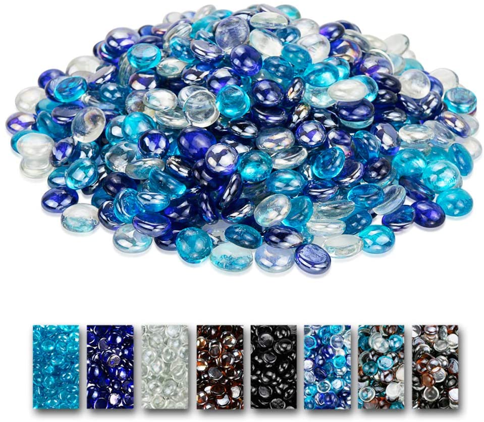 10 LBS 1/2'' Fire Glass Beads White Blue Reflective Tempered Fire Rocks Beads for Fire Pits, Fireplace and Fire Bowl - Mycitystee