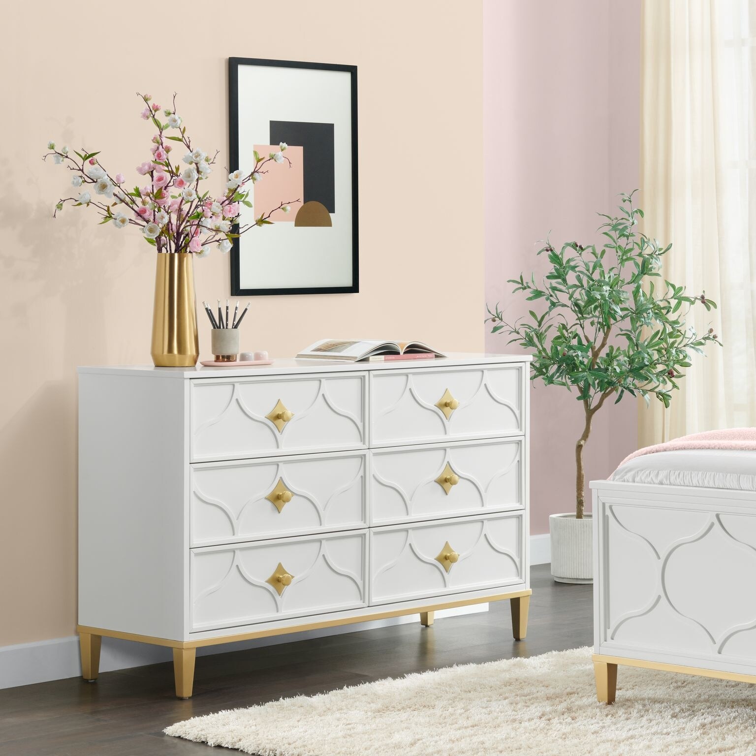 Emma 6 Drawer Dresser in White and Gold by Martin Svensson Home - - 36190678 - Mycitystee