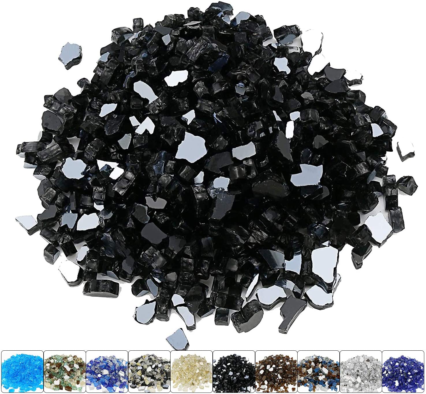 1/2'' Patio Heaters Black Fire Glass Reflective Tempered Fire Rocks for Fire Pits, Fireplace and Fire Bowl10 LBS - Mycitystee