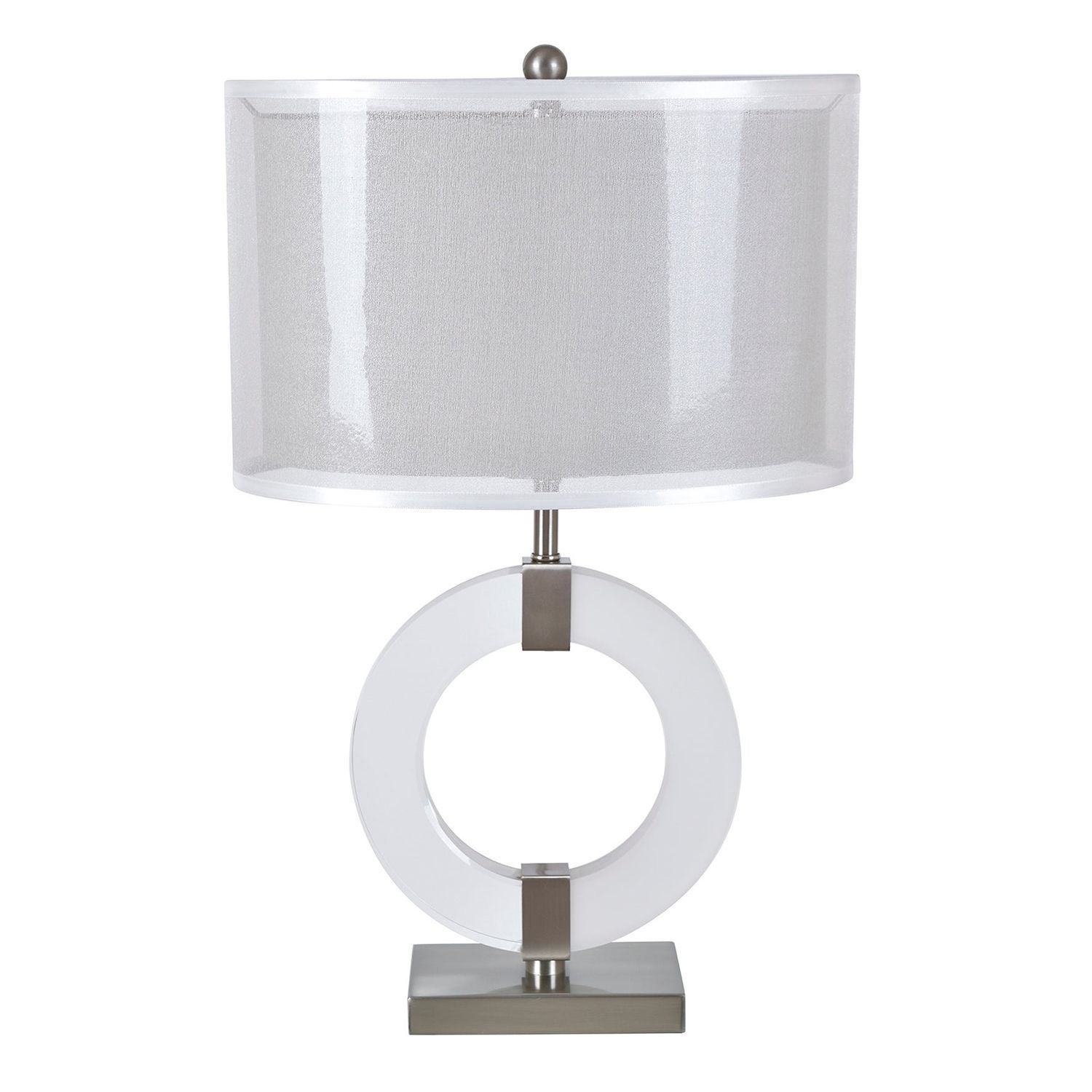 Astrid 3-Way Metal Table Lamp with Gray Linen Shade and Sheer Organza - Mycitystee