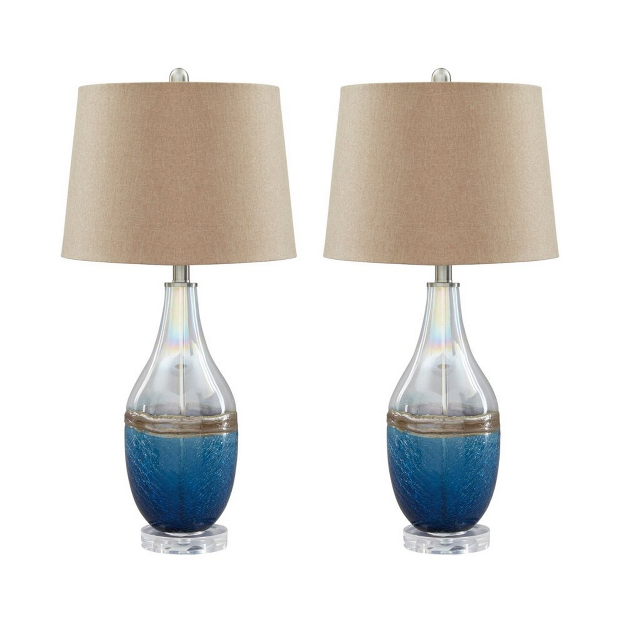 Vase Shape Frame Table Lamp with Fabric Shade， Set of 2， Beige and Blue - Mycitystee