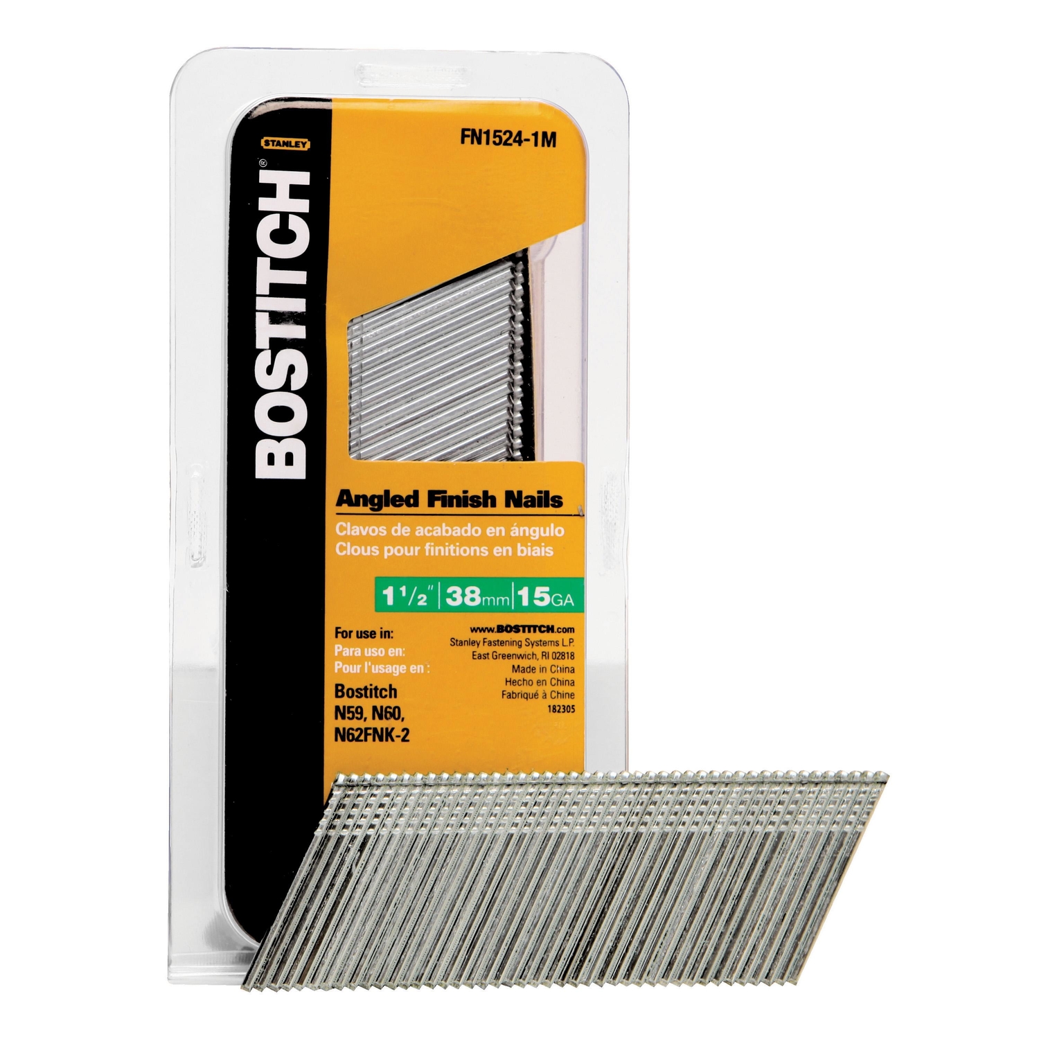 Bostitch 1-1/2 in. 15 Ga. Angled Strip Coated Finish Nails 1，000 pk - Mycitystee