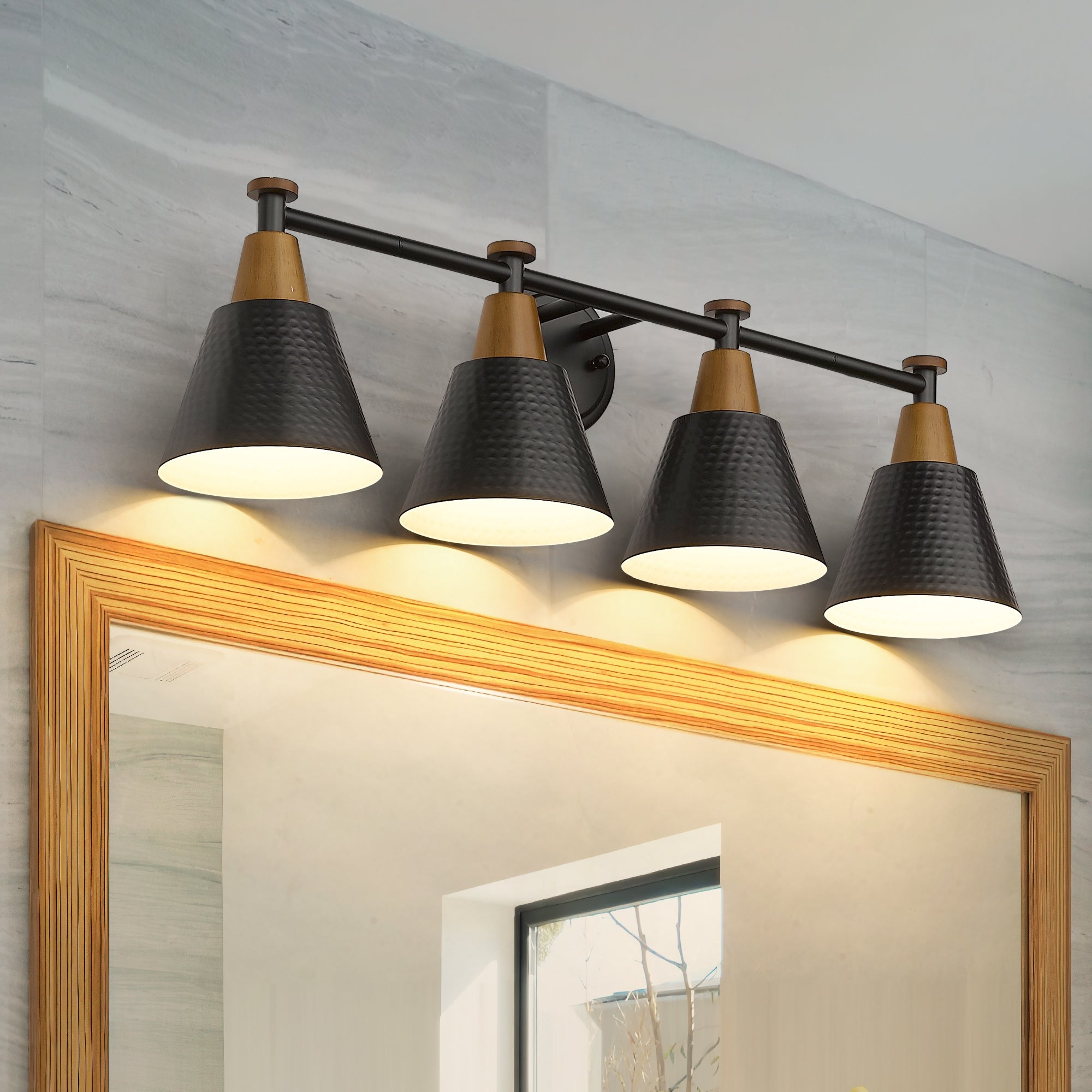 4-Lights Bathroom Vanity Light， Modern Wall Mounted Lamp， Hammered Metal Shade - Mycitystee
