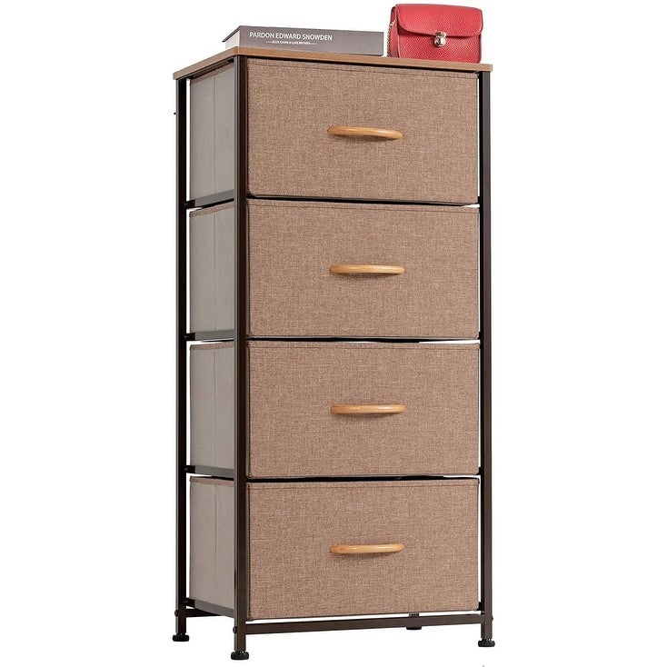 Vertical Dresser Storage Tower with 4 Drawers， Fabric Organizer Dresser Tower for Bedroom， Hallway， Entryway， Closets - Brown - - 35910984 - Mycitystee
