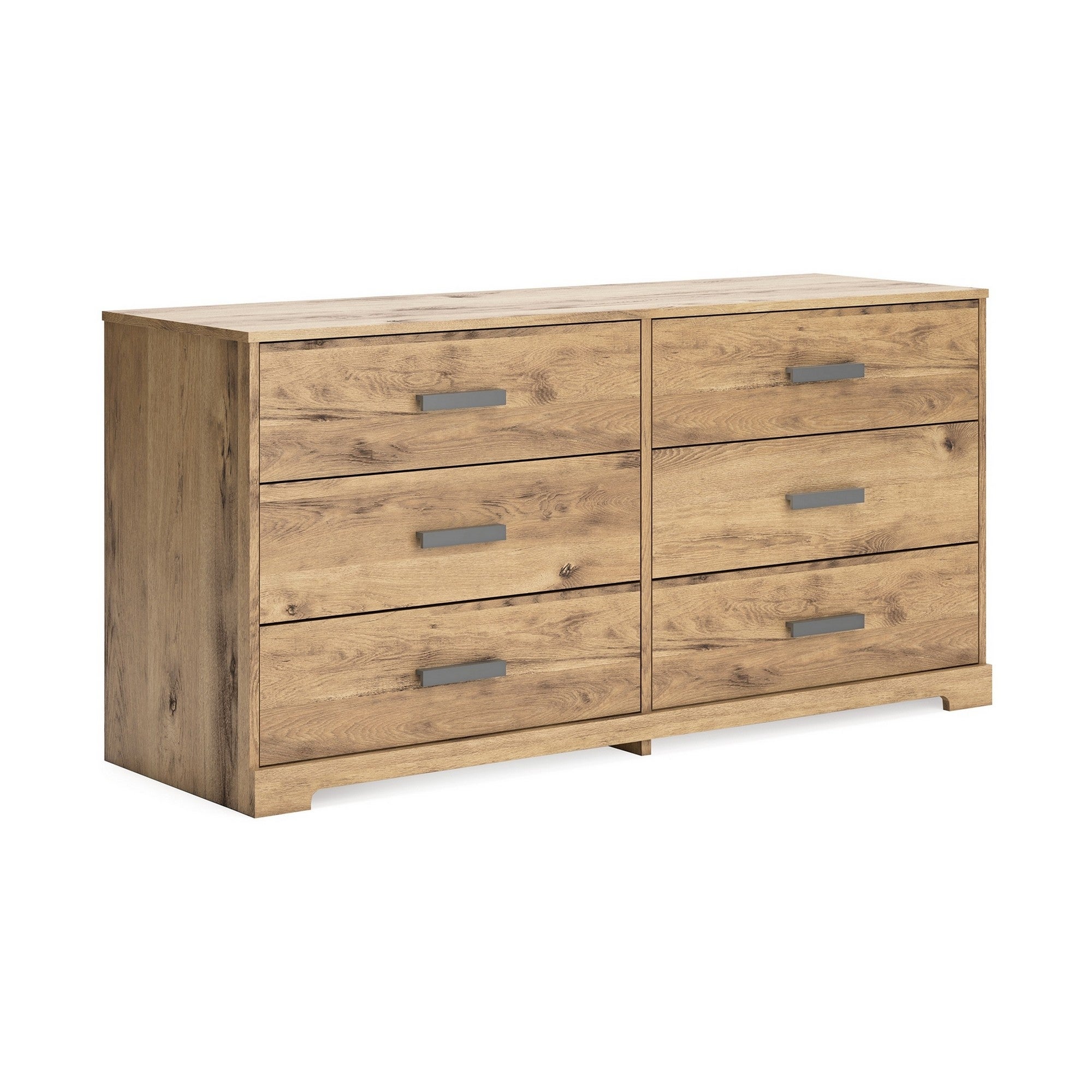 Reid 59 Inch Wood Dresser， 6 Gliding Drawers， Rustic Natural Brown Finish - - 37962493 - Mycitystee