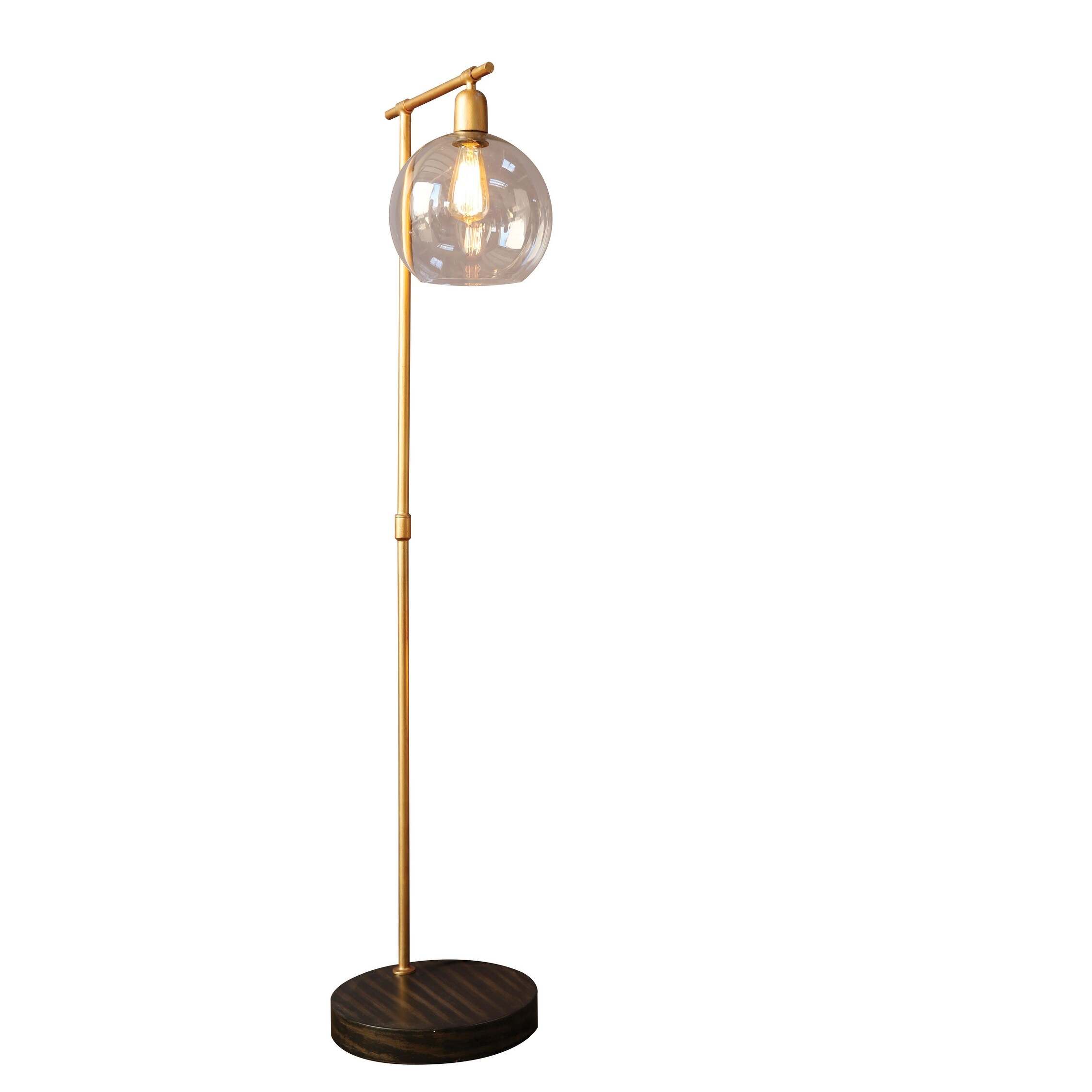 Metal and Wood Floor Lamp with Gold Finish and Glass Globe Shade - Brass - Mycitystee