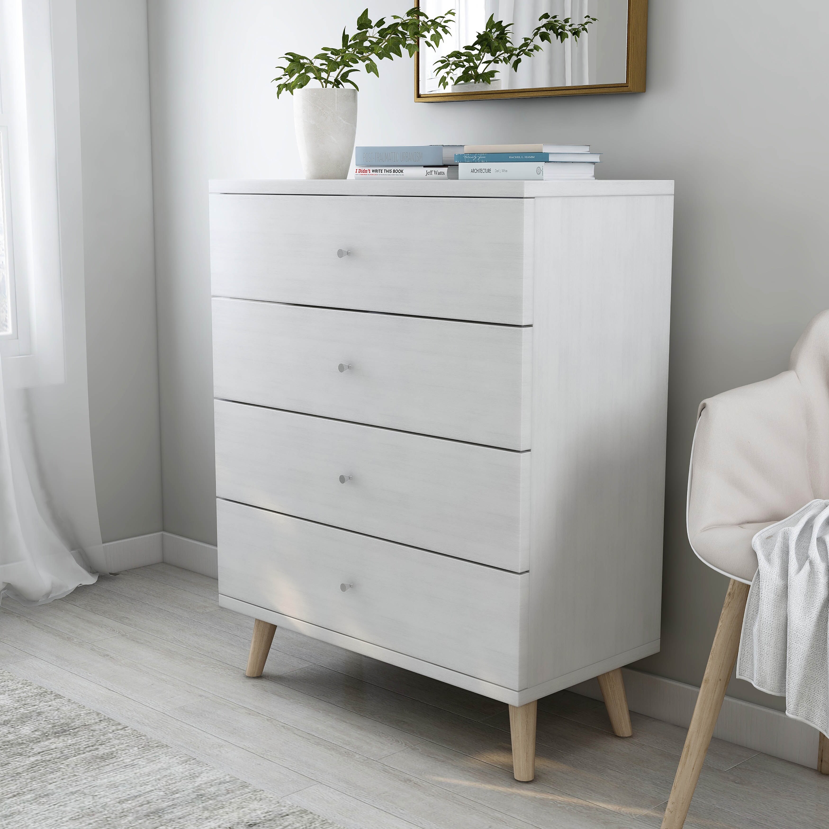 DH BASIC Scandinavian White 4-drawer Chest with Knobs by Denhour - - 21895393 - Mycitystee