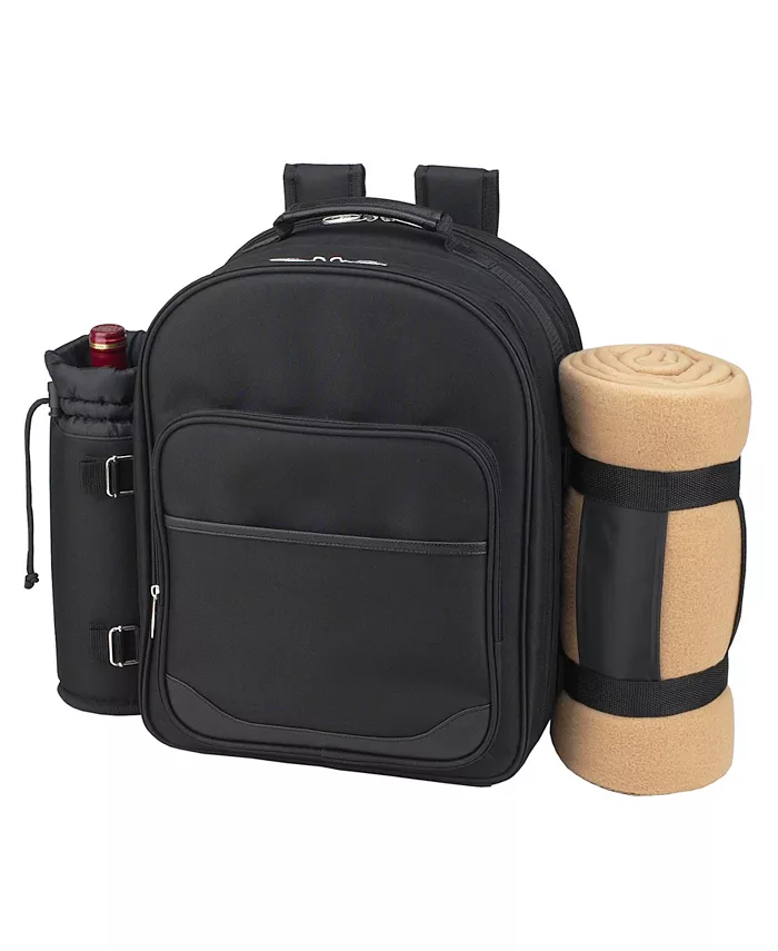Picnic At Ascot Deluxe 4 Person Picnic Backpack Cooler， Wine Pouch and Blanket - Mycitystee
