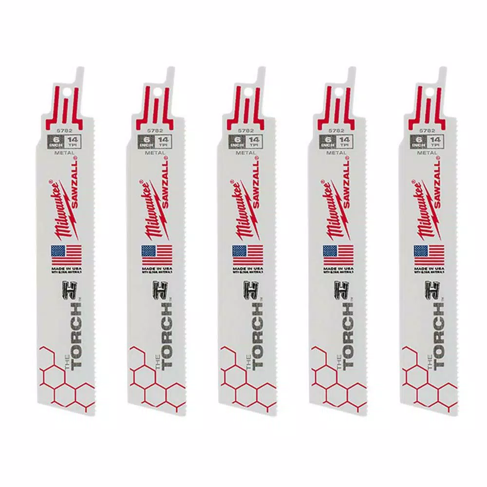 Milwaukee 6 in. 14 TPI Torch Medium Metal Cutting SAWZALL Reciprocating Saw Blades (5-Pack) and#8211; XDC Depot - Mycitystee