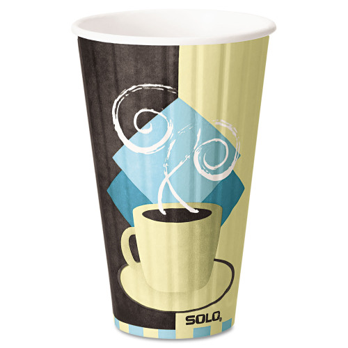 Dart Duo Shield Insulated  Paper Hot Cups， 16 oz， Tuscan Chocolate/Blue/Beige， 525/Ct (IC16J7534CT) - Mycitystee
