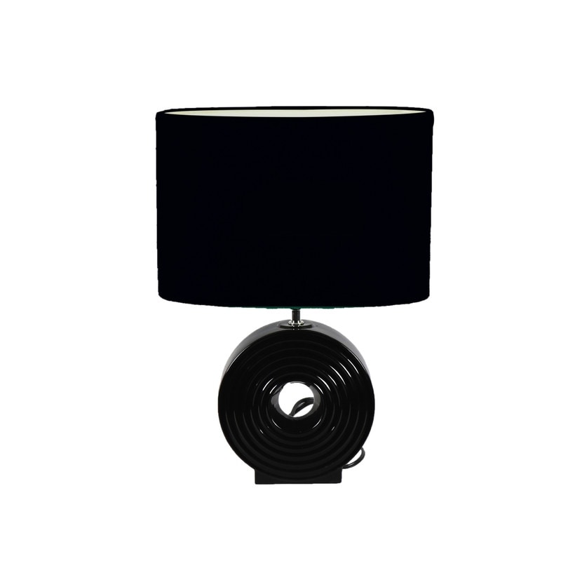 Ceramic Table Lamp With Shade (Orb Large) (Black) - Mycitystee