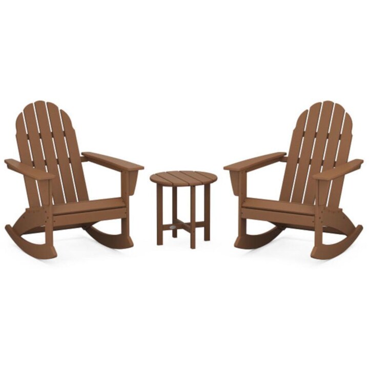 POLYWOOD Vineyard 3-Piece Adirondack Rocking Chair Set in Teak - Mycitystee