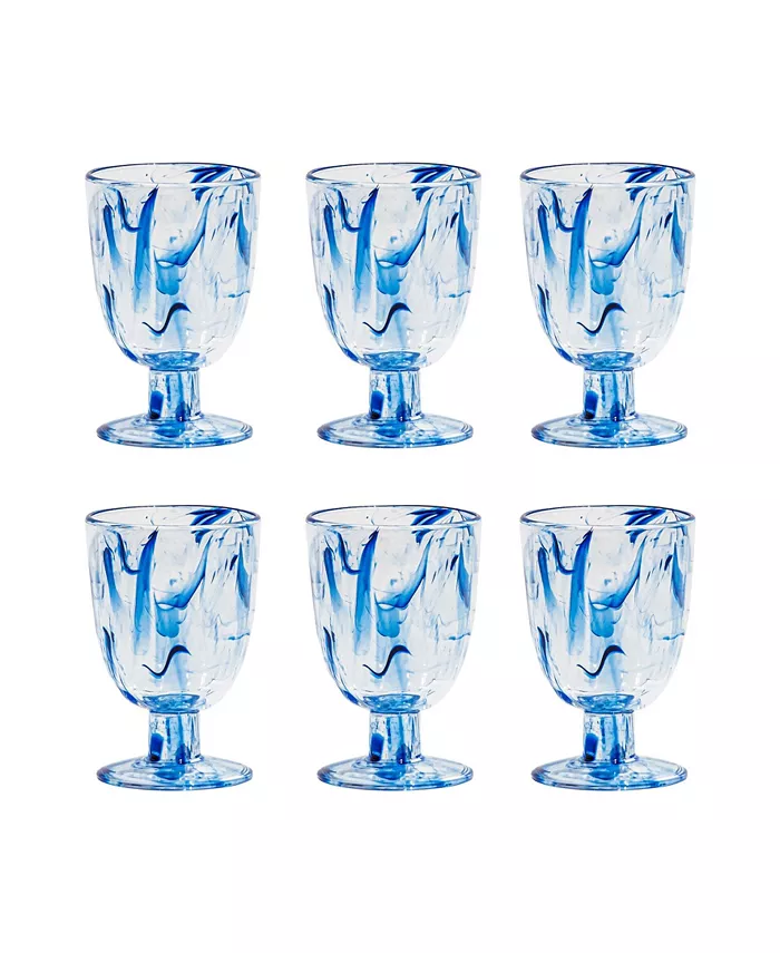 TarHong Aegean Swirl 6-Piece Premium Acrylic Goblet Glass Set， 14 oz - Mycitystee
