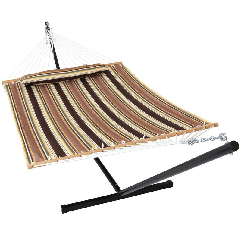 Ultimate Patio Quilted Hammock w/ 12-Foot Stand， Spreader Bar， and Detachable Pillow - Mycitystee