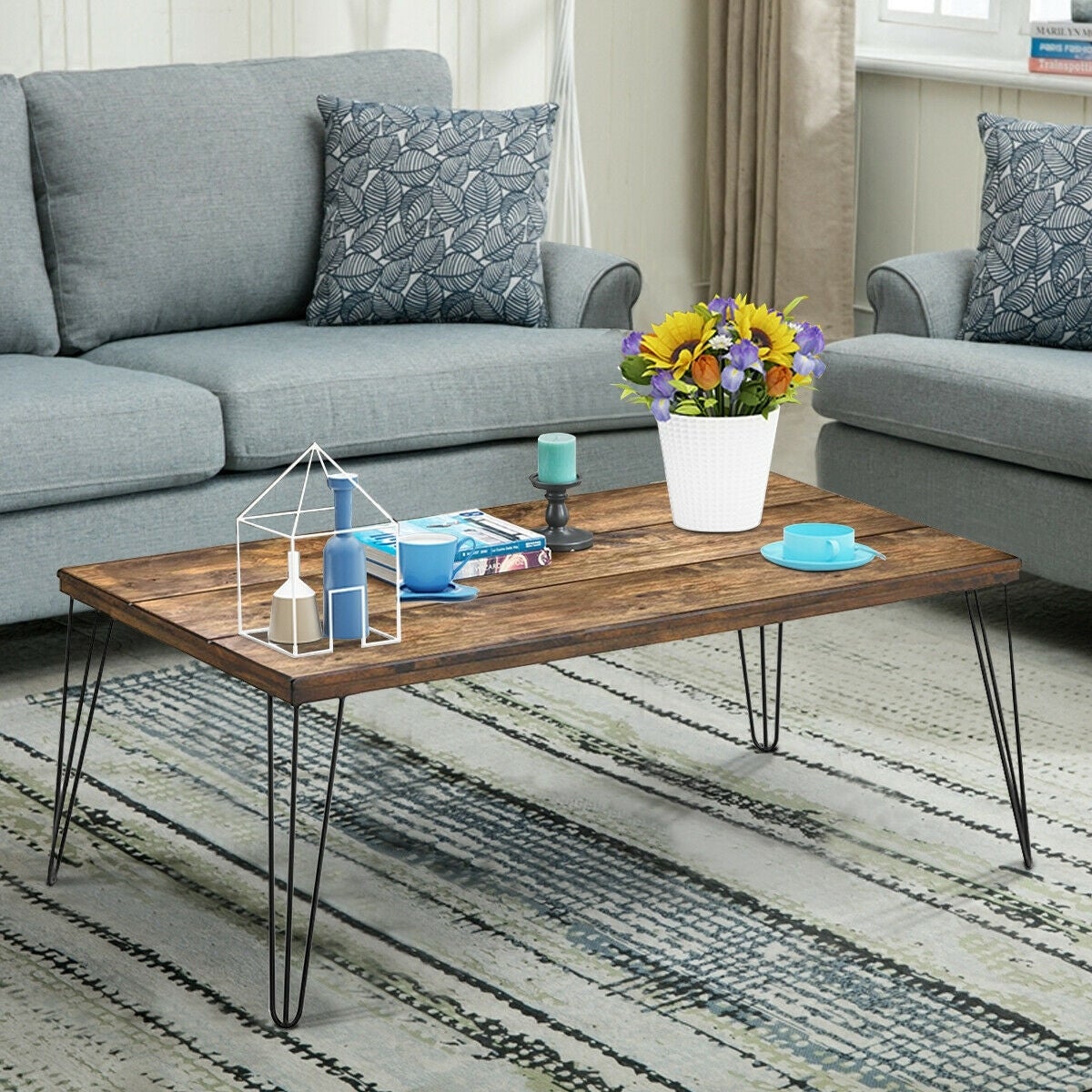 GZMR Rustic Industrial Solid Wood Rectangular Cocktail Coffee Table - Mycitystee