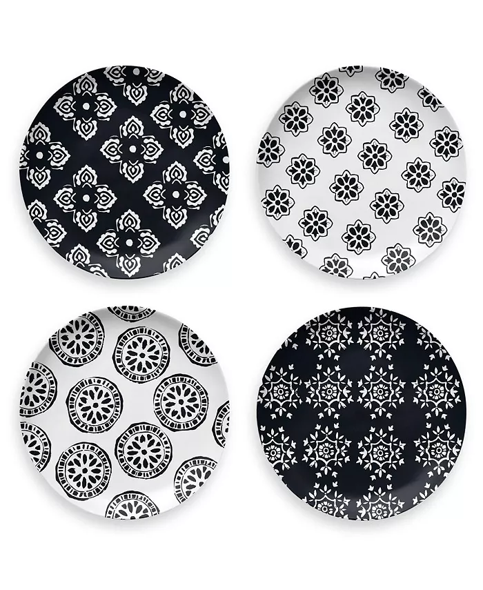 TarHong Melamine Black Medallion Melamin Assorted Salad Plate ，Set Of 4， 8.5
