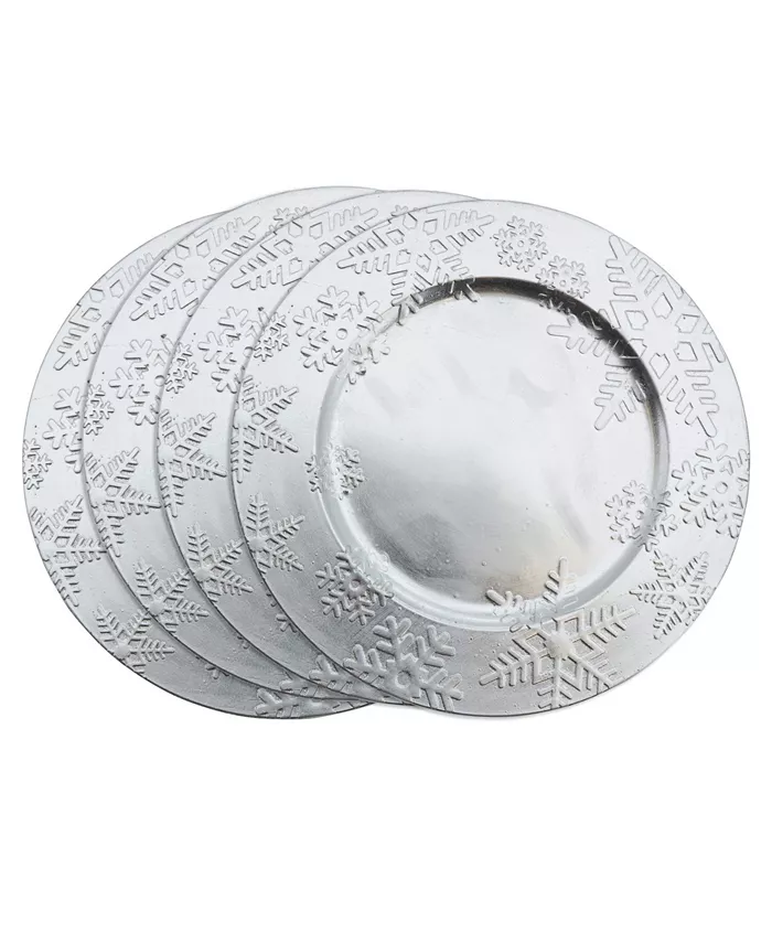Saro Lifestyle Embossed Winter Snowflake Design Charger Plate Set of 4 - Mycitystee