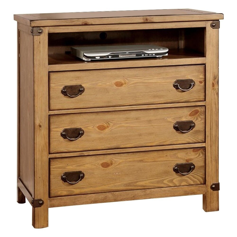 Cottage Style Wooden Media Chest with Three Drawers， Brown - - 21752015 - Mycitystee